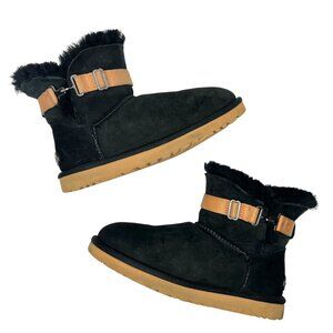 UGG Aurelyn Ankle Boots Booties Faux Fur Suede Black Tan US Womens 7